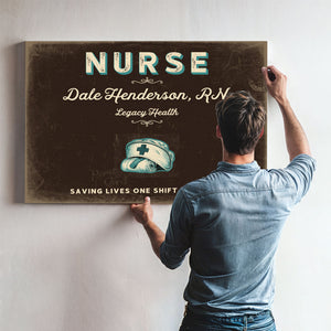 Personalized Nurse Sign, Saving Lives One Shift at a Time, Espresso & Turquoise, image 9