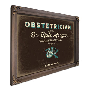 Personalized Obstetrician Sign, I Catch Babies, Espresso & Turquoise, image 7