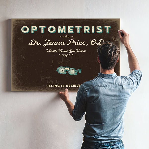 Personalized Optometrist Sign, Seeing Is Believing, Espresso & Turquoise, image 9