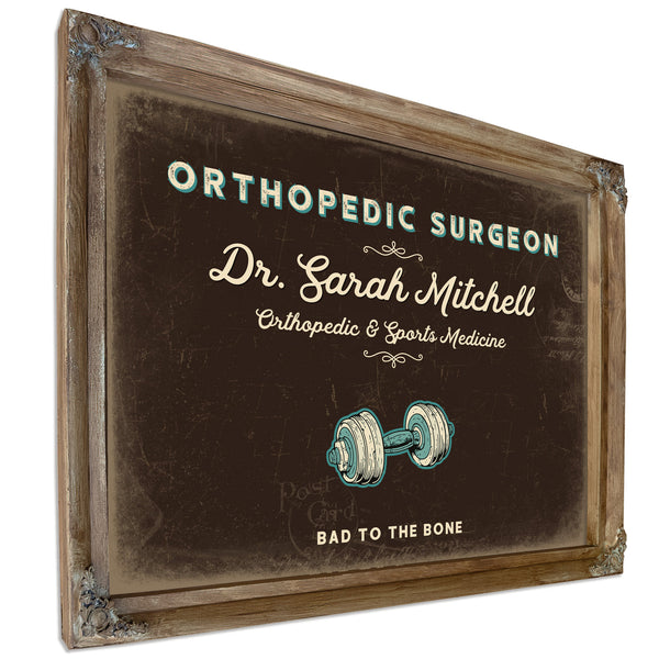 Personalized Orthopedic Surgeon Sign, Bad to the Bone, Espresso & Turquoise, image 6