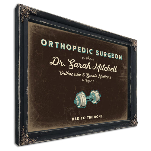 Personalized Orthopedic Surgeon Sign, Bad to the Bone, Espresso & Turquoise, image 1
