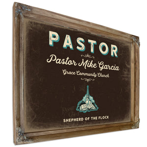 Personalized Pastor Sign, Shepherd of the Flock, Espresso & Turquoise, image 6