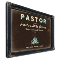 Personalized Pastor Sign, Shepherd of the Flock, Espresso & Turquoise, image 1
