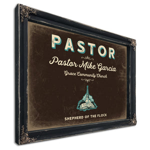 Personalized Pastor Sign, Shepherd of the Flock, Espresso & Turquoise, image 1