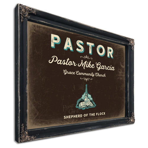 Personalized Pastor Sign, Shepherd of the Flock, Espresso & Turquoise, image 1