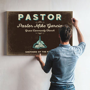 Personalized Pastor Sign, Shepherd of the Flock, Espresso & Turquoise, image 9