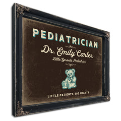Personalized Pediatrician Sign, Little Patients, Big Hearts, Espresso & Turquoise, image 1