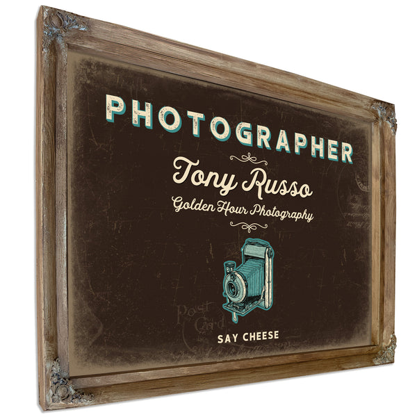 Personalized Photographer Sign, Say Cheese, Espresso & Turquoise, image 6