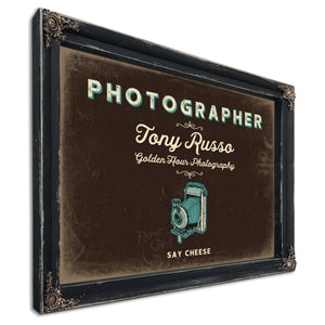 Personalized Photographer Sign, Say Cheese, Espresso & Turquoise, image 1