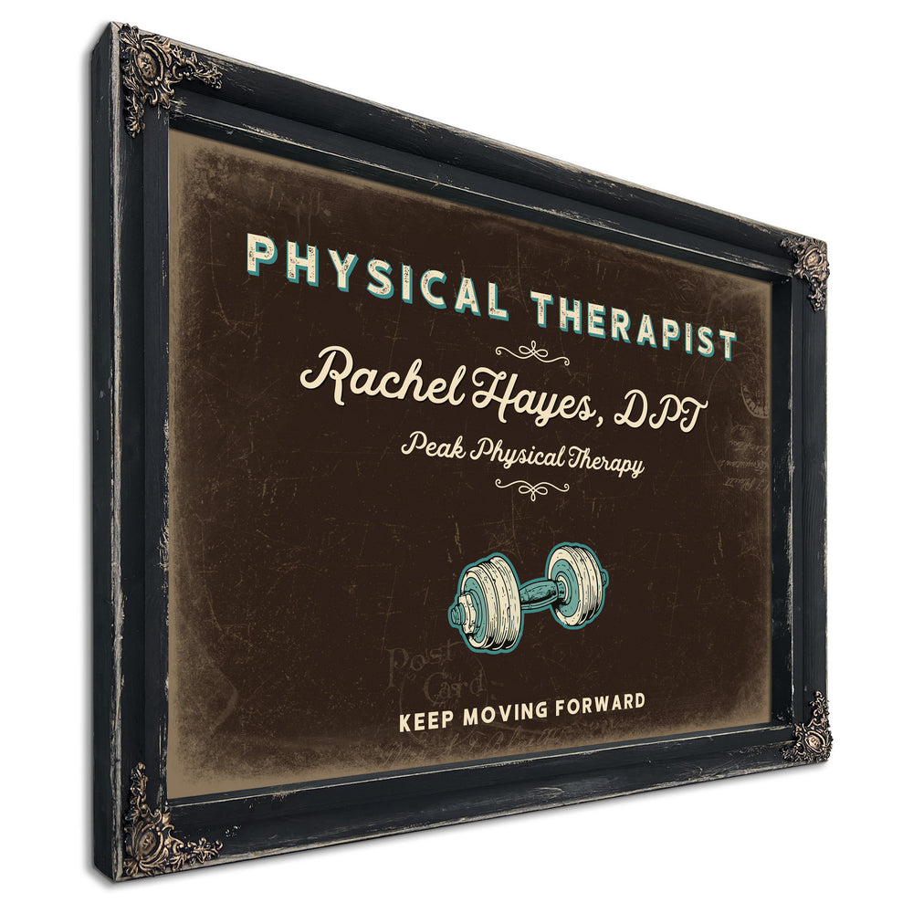 Personalized Physical Therapist Sign, Keep Moving Forward, Espresso & Turquoise, image 1