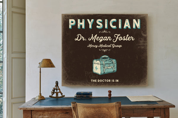 Personalized Physician Sign, The Doctor Is In, Espresso & Turquoise, image 2