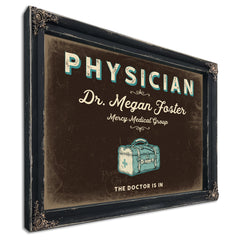 Personalized Physician Sign, The Doctor Is In, Espresso & Turquoise, image 1