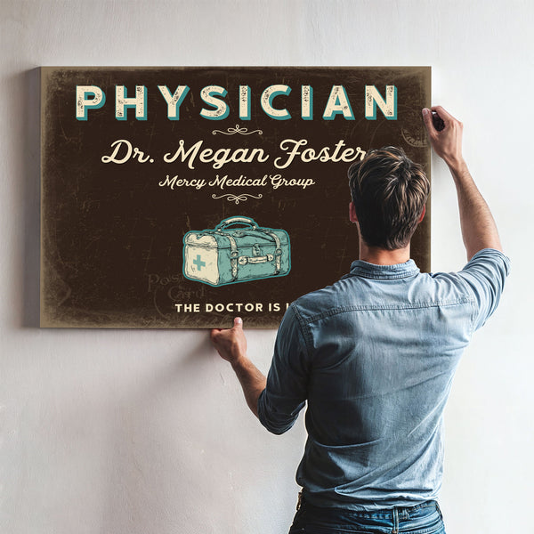 Personalized Physician Sign, The Doctor Is In, Espresso & Turquoise, image 9