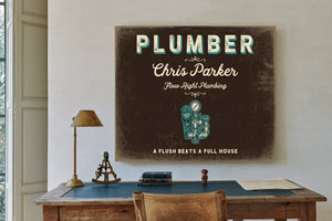 Personalized Plumber Sign, A Flush Beats a Full House, Espresso & Turquoise, image 2