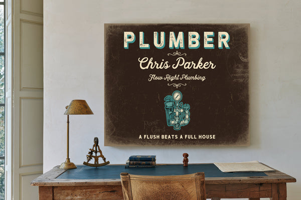 Personalized Plumber Sign, A Flush Beats a Full House, Espresso & Turquoise, image 2
