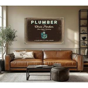 Personalized Plumber Sign, A Flush Beats a Full House, Espresso & Turquoise, image 3