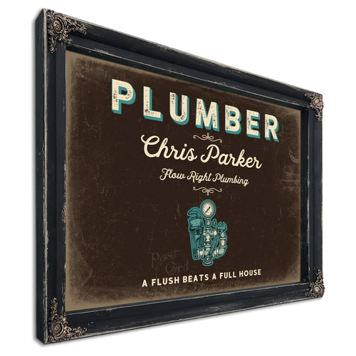 Personalized Plumber Sign, A Flush Beats a Full House, Espresso & Turquoise, image 1