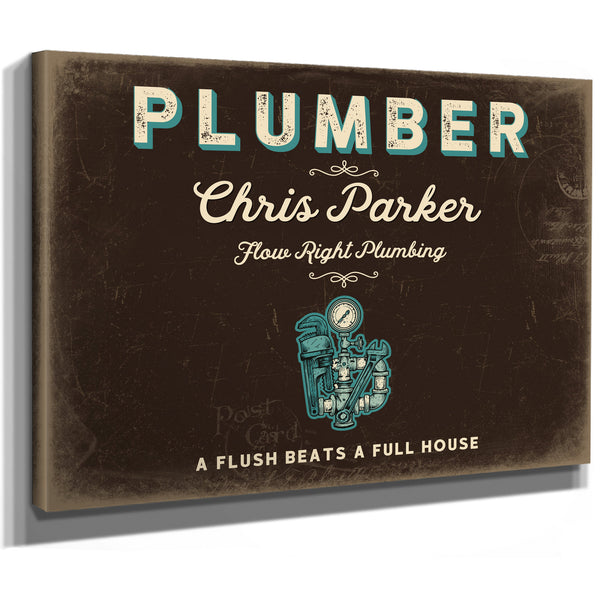 Personalized Plumber Sign, A Flush Beats a Full House, Espresso & Turquoise, image 8