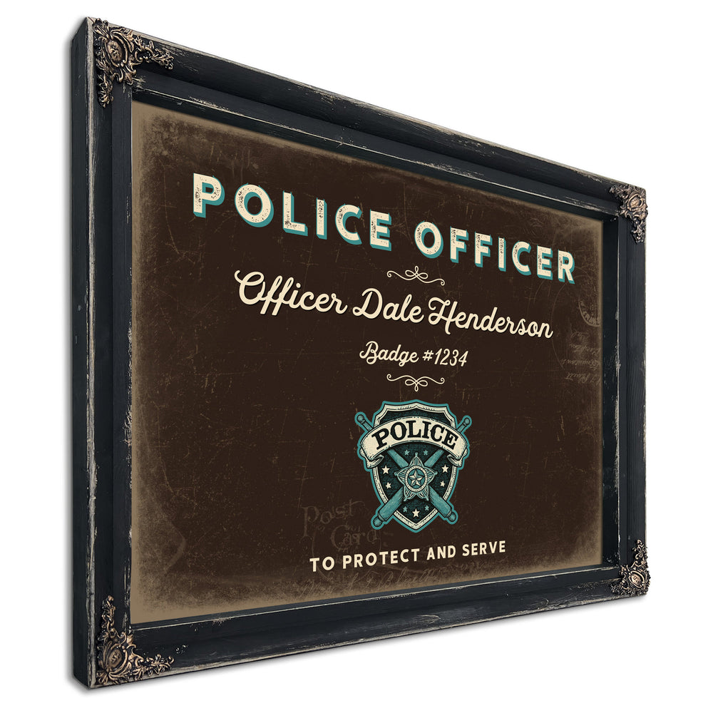 Personalized Police Officer Sign, To Protect and Serve, Espresso & Turquoise, image 1