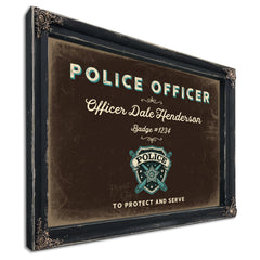 Personalized Police Officer Sign, To Protect and Serve, Espresso & Turquoise, image 1