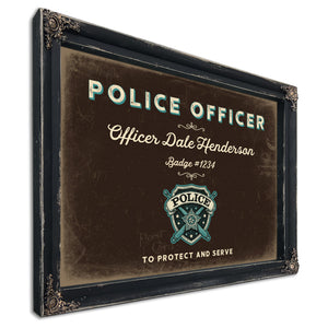 Personalized Police Officer Sign, To Protect and Serve, Espresso & Turquoise, image 1