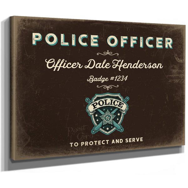 Personalized Police Officer Sign, To Protect and Serve, Espresso & Turquoise, image 8