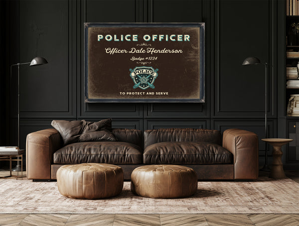 Personalized Police Officer Sign, To Protect and Serve, Espresso & Turquoise, image 17