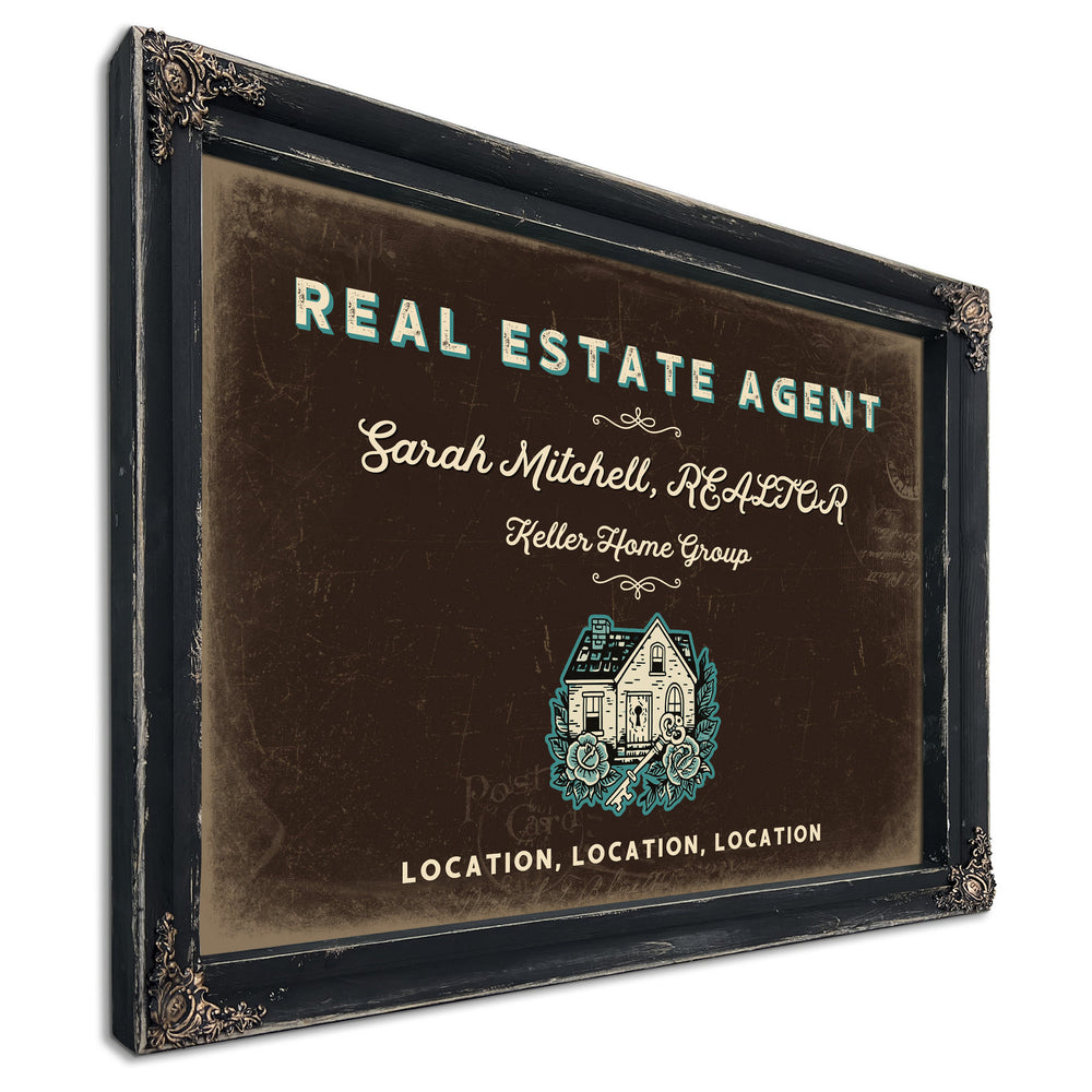 Personalized Real Estate Agent Sign, Location, Location, Location, Espresso & Turquoise, image 1