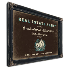 Personalized Real Estate Agent Sign, Location, Location, Location, Espresso & Turquoise, image 1