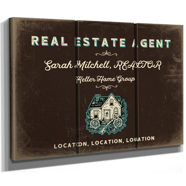 Personalized Real Estate Agent Sign, Location, Location, Location, Espresso & Turquoise, image 14