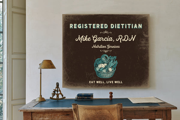 Personalized Registered Dietitian Sign, Eat Well, Live Well, Espresso & Turquoise, image 2