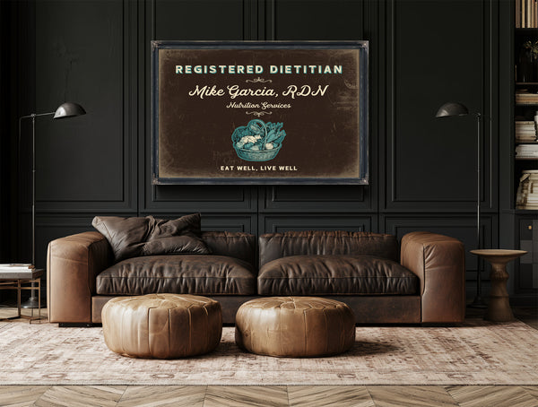 Personalized Registered Dietitian Sign, Eat Well, Live Well, Espresso & Turquoise, image 17