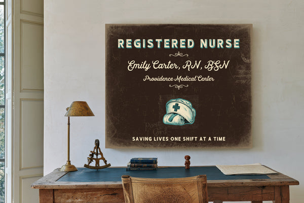 Personalized Registered Nurse Sign, Saving Lives One Shift at a Time, Espresso & Turquoise, image 2