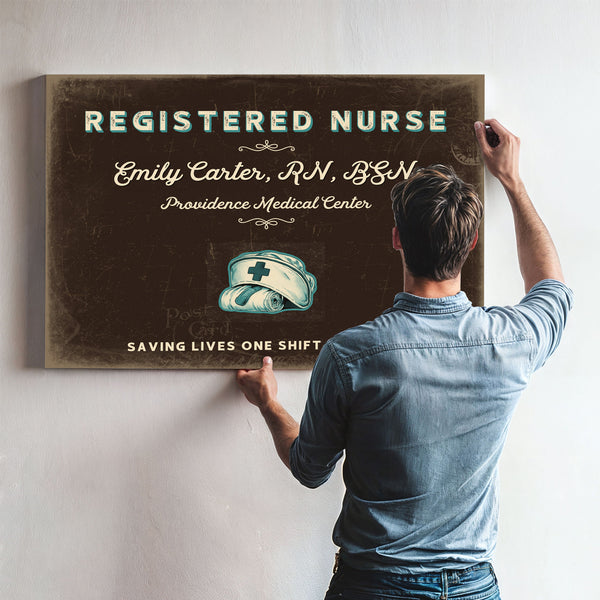 Personalized Registered Nurse Sign, Saving Lives One Shift at a Time, Espresso & Turquoise, image 9