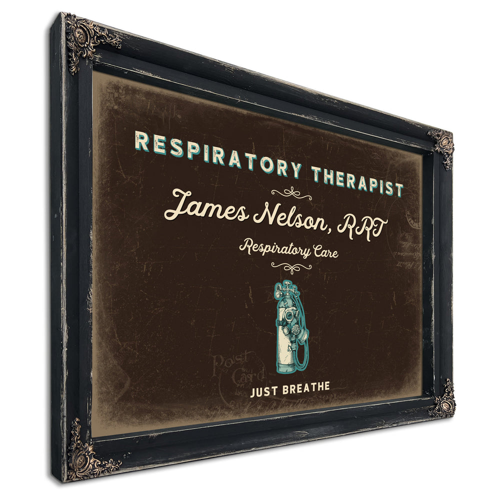 Personalized Respiratory Therapist Sign, Just Breathe, Espresso & Turquoise, image 1