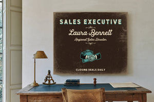 Personalized Sales Executive Sign, Closing Deals Daily, Espresso & Turquoise, image 2