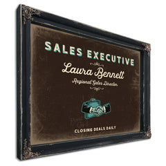 Personalized Sales Executive Sign, Closing Deals Daily, Espresso & Turquoise, image 1