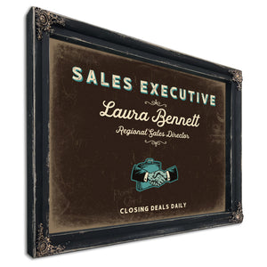 Personalized Sales Executive Sign, Closing Deals Daily, Espresso & Turquoise, image 1