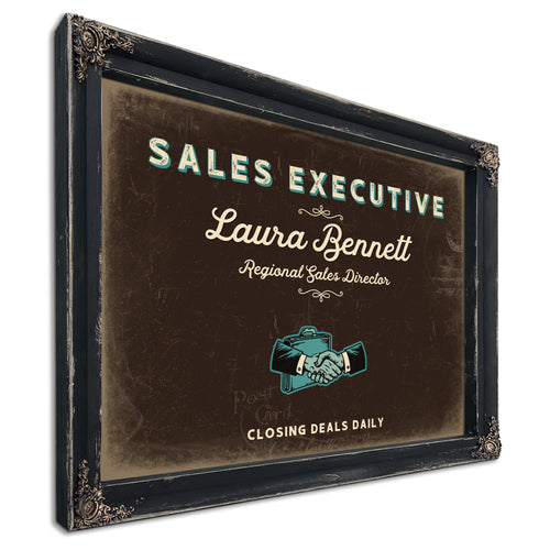 Personalized Sales Executive Sign, Closing Deals Daily, Espresso & Turquoise, image 1