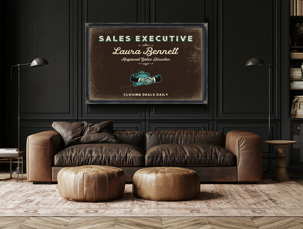 Personalized Sales Executive Sign, Closing Deals Daily, Espresso & Turquoise, image 17