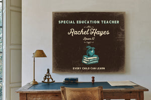 Personalized Special Education Teacher Sign, Every Child Can Learn, Espresso & Turquoise, image 2