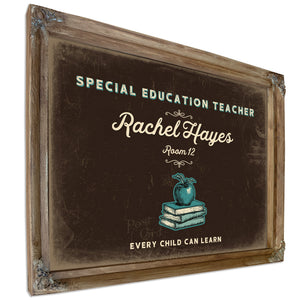 Personalized Special Education Teacher Sign, Every Child Can Learn, Espresso & Turquoise, image 6