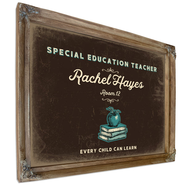 Personalized Special Education Teacher Sign, Every Child Can Learn, Espresso & Turquoise, image 6