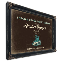 Personalized Special Education Teacher Sign, Every Child Can Learn, Espresso & Turquoise, image 1