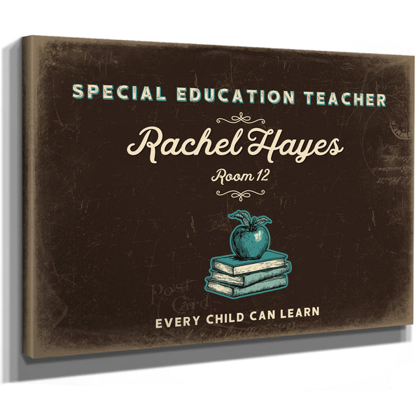 Personalized Special Education Teacher Sign, Every Child Can Learn, Espresso & Turquoise, image 8