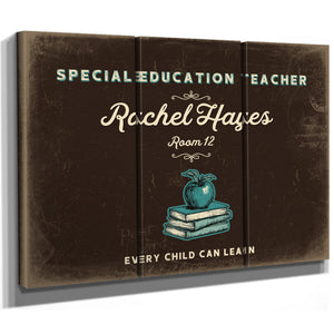 Personalized Special Education Teacher Sign, Every Child Can Learn, Espresso & Turquoise, image 14