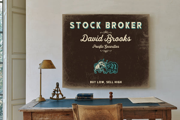 Personalized Stock Broker Sign, Buy Low, Sell High, Espresso & Turquoise, image 2