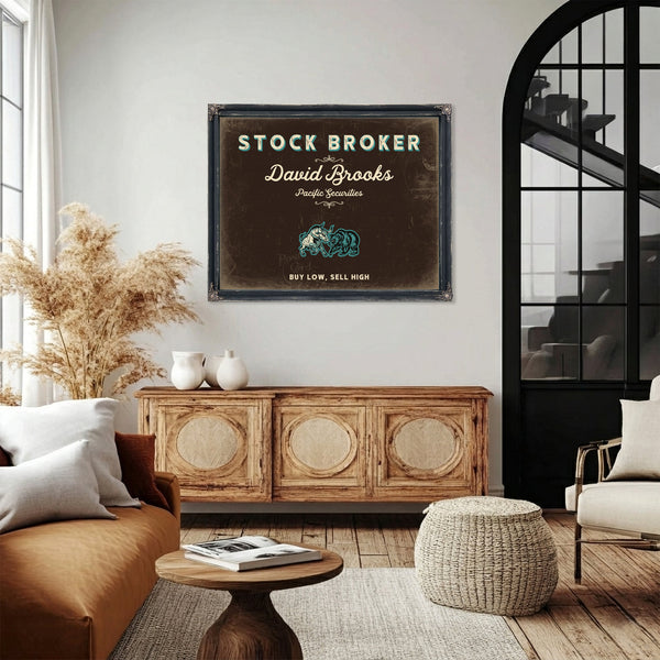 Personalized Stock Broker Sign, Buy Low, Sell High, Espresso & Turquoise, image 4