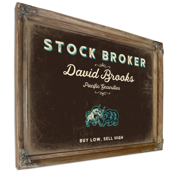 Personalized Stock Broker Sign, Buy Low, Sell High, Espresso & Turquoise, image 6