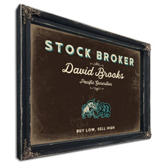 Personalized Stock Broker Sign, Buy Low, Sell High, Espresso & Turquoise, image 1